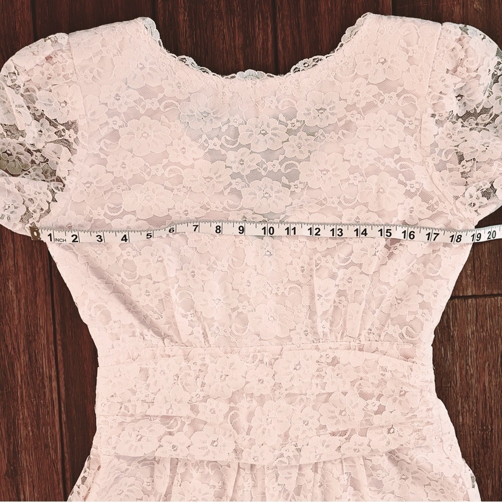 Vintage 80s Petal Pink Lace Maxi Dress 10 Cottagecore Victorian Wedding Coquette - Picture 8 of 13